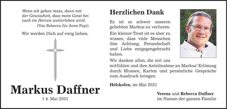 Traueranzeige Markus Daffner