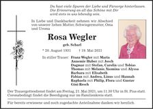 Traueranzeige Rosa Wegler