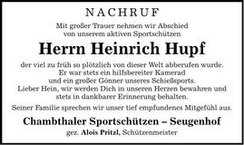 Traueranzeige Heinrich Hupf