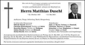 Traueranzeige Matthias Duschl
