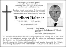 Traueranzeige Heribert Holzner