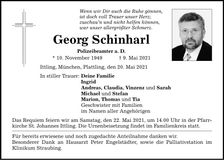 Traueranzeige Georg Schinharl