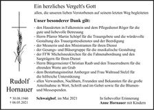 Traueranzeige Rudolf Hornauer