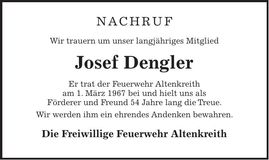 Traueranzeige Josef Dengler