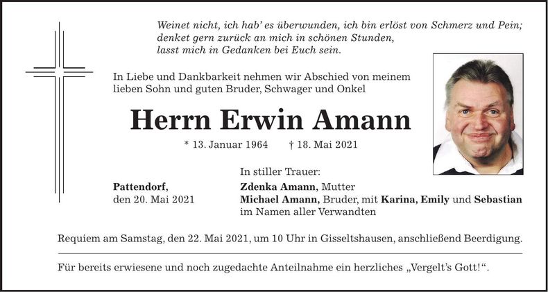 Traueranzeige Erwin Amann