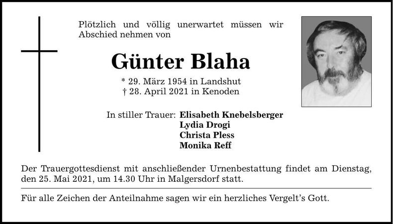 Traueranzeige Günter Blaha