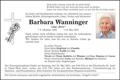 Traueranzeige Barbara Wanninger