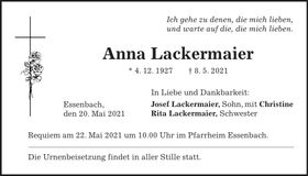 Traueranzeige Anna Lackermaier
