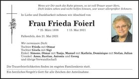 Traueranzeige Frieda Foierl