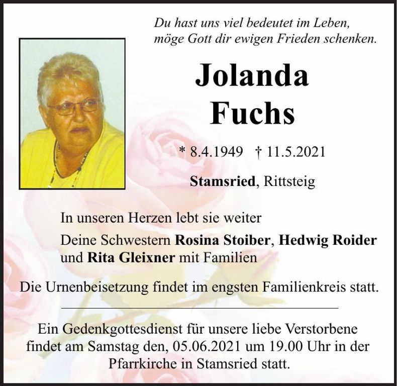 Traueranzeige Jolanda Fuchs