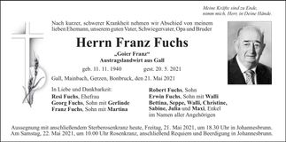Traueranzeige Franz Fuchs