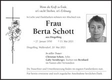 Traueranzeige Berta Schott