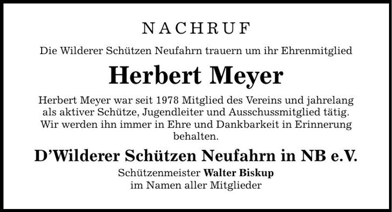 Traueranzeige Herbert Meyer
