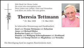 Traueranzeige Theresia Tettmann
