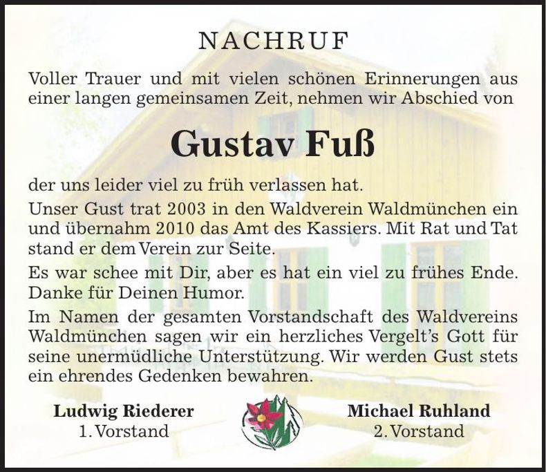 Traueranzeige Gustav Fuß