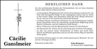Traueranzeige Cäcilie Ganslmeier