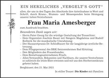 Traueranzeige Maria Amesberger