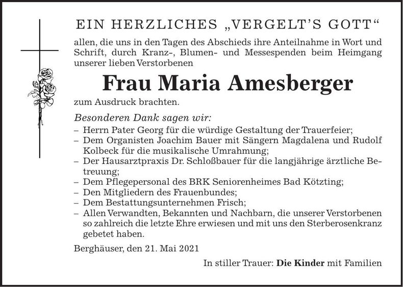 Traueranzeige Maria Amesberger