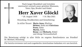 Traueranzeige Xaver Glöckl