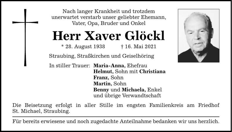 Traueranzeige Xaver Glöckl