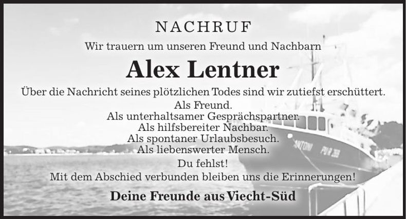 Traueranzeige Alex Lentner
