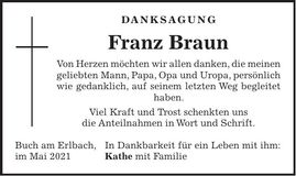 Traueranzeige Franz Braun