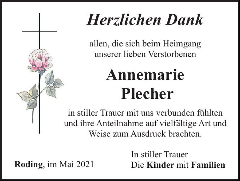 Traueranzeige Annemarie Plecher