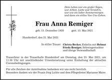 Traueranzeige Anna Remiger