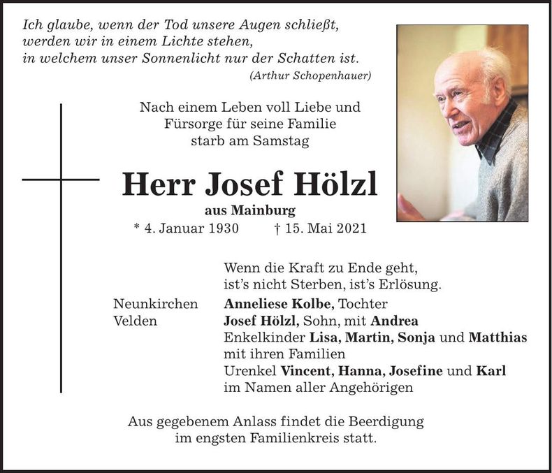 Traueranzeige Josef Hölzl