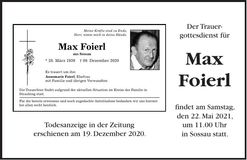 Traueranzeige Max Foierl