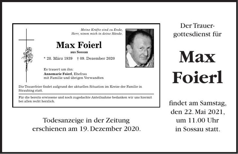 Traueranzeige Max Foierl