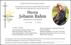 Traueranzeige Johann Rahm