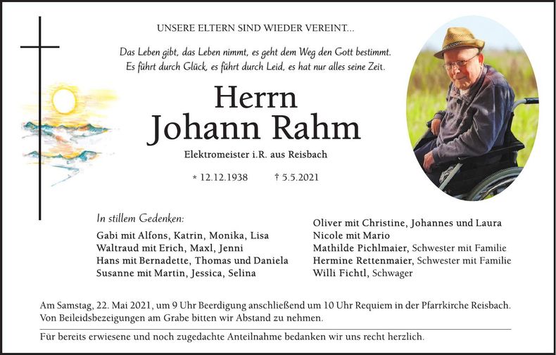 Traueranzeige Johann Rahm