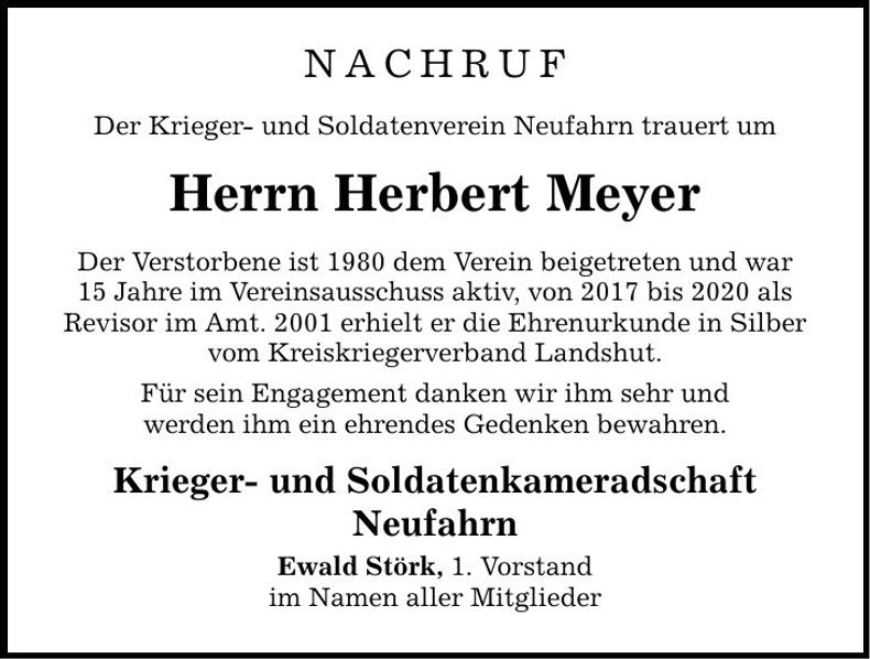 Traueranzeige Herbert Meyer
