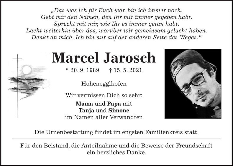 Traueranzeige Marcel Jarosch