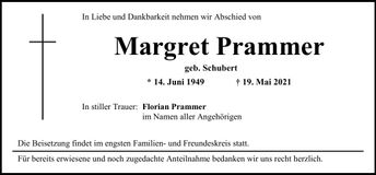Traueranzeige Margret Prammer