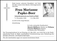 Traueranzeige Marianne Papke-Beer