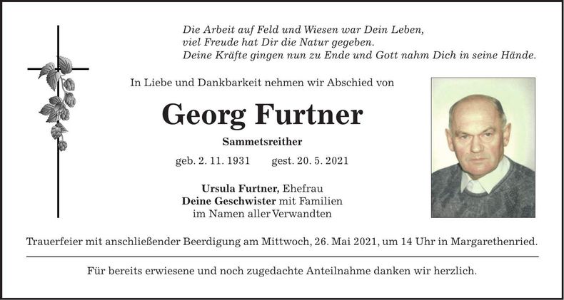 Traueranzeige Georg Furtner