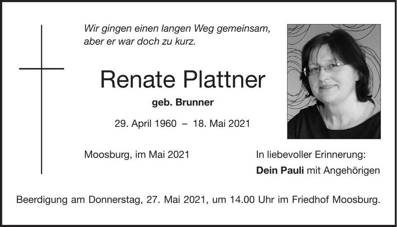 Traueranzeige Renate Plattner