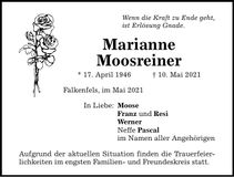 Traueranzeige Marianne Moosreiner
