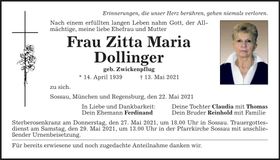 Traueranzeige Zitta Maria Dollinger