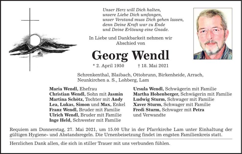Traueranzeige Georg Wendl