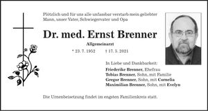 Traueranzeige Ernst Brenner