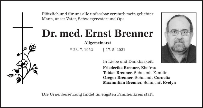Traueranzeige Ernst Brenner
