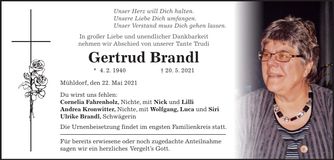Traueranzeige Gertrud Brandl