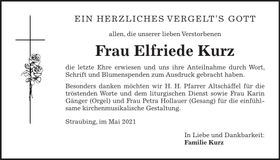 Traueranzeige Elfriede Kurz