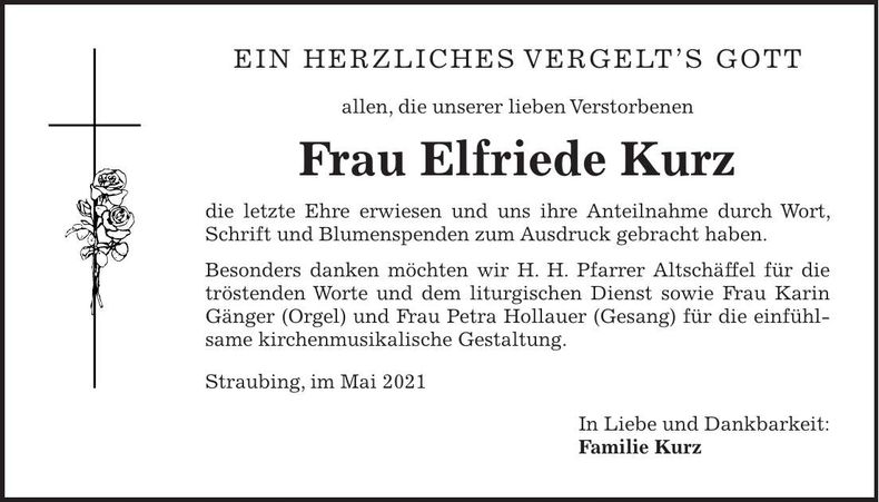 Traueranzeige Elfriede Kurz