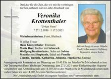 Traueranzeige Veronika Krottenthaler
