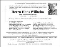 Traueranzeige Hans Wilhelm