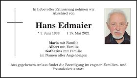 Traueranzeige Hans Edmaier